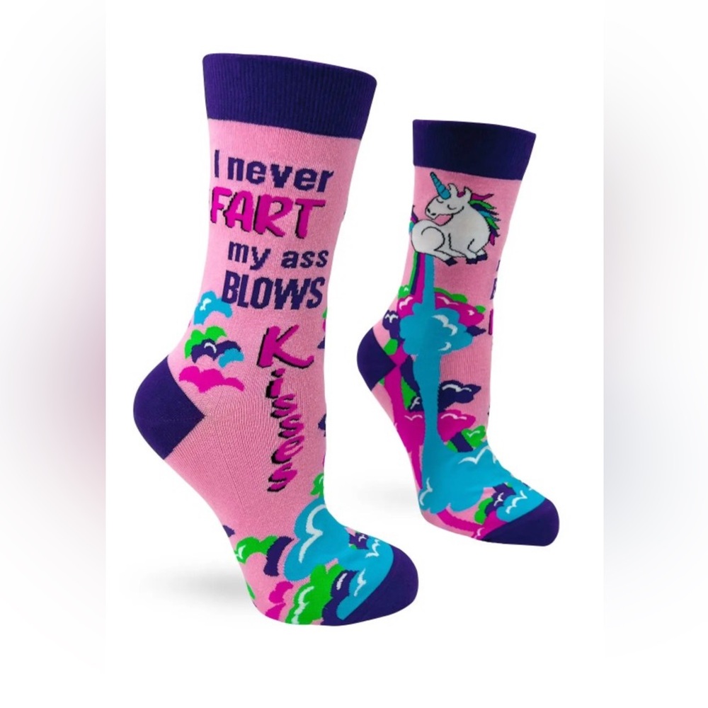 •Unicorn Kisses• Funny Colorful Women’s Novelty Crew Socks